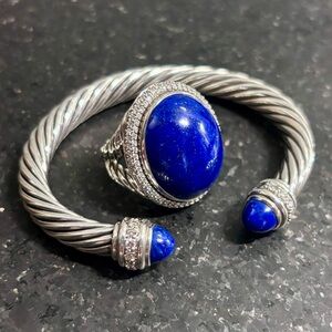 Rare David Yurman Lapis Lazuli & Pavé Diamonds Sterling Silver Cable Bracelet